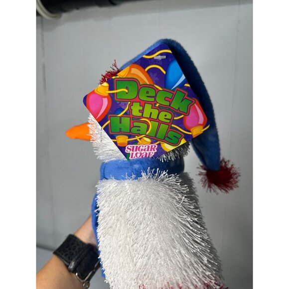 Sugar Loaf Deck The Halls Snowman Plush 12" Fuzzy Hair Blue Scarf White - Picture 3 of 6